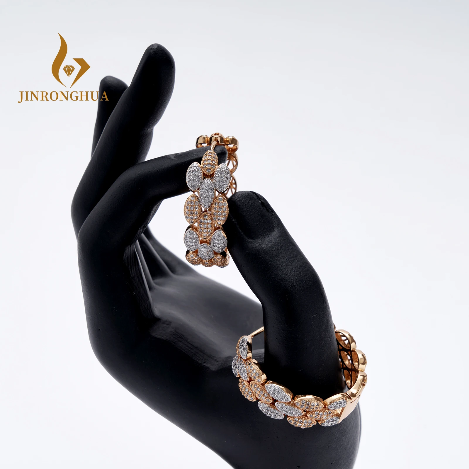 JRH 2-Color Gold Plating Hoop Earrings For Women Luxery Zircon CZ Earrings For Wedding Dubai Bridal Earring Fashion Jewelry