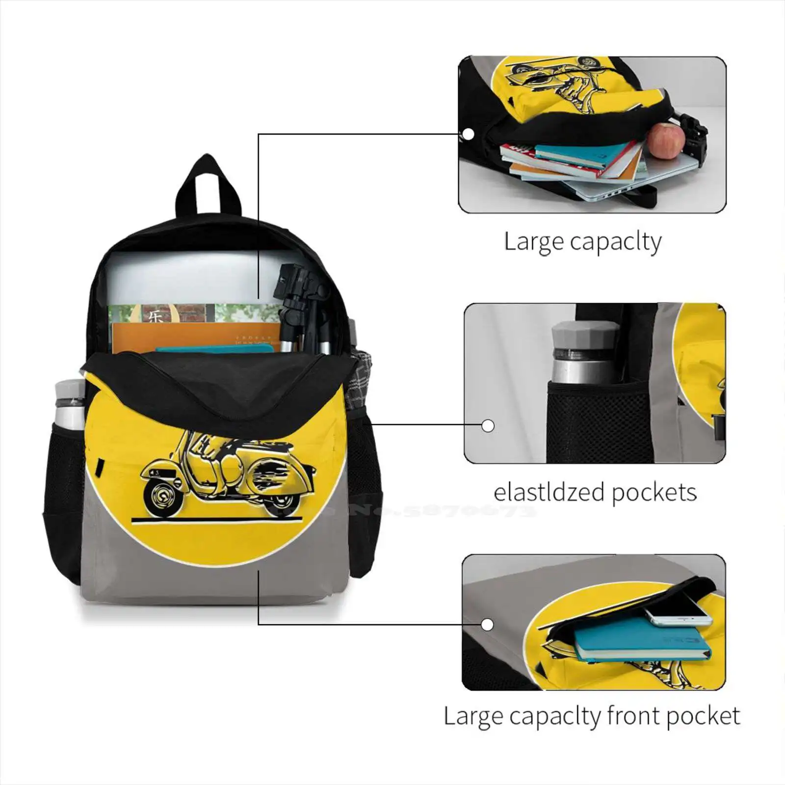 Large Capacity Fashion Backpack Laptop Travel Bags Scooter Motor Scooter Italian Italy Europe Mod Lambretta