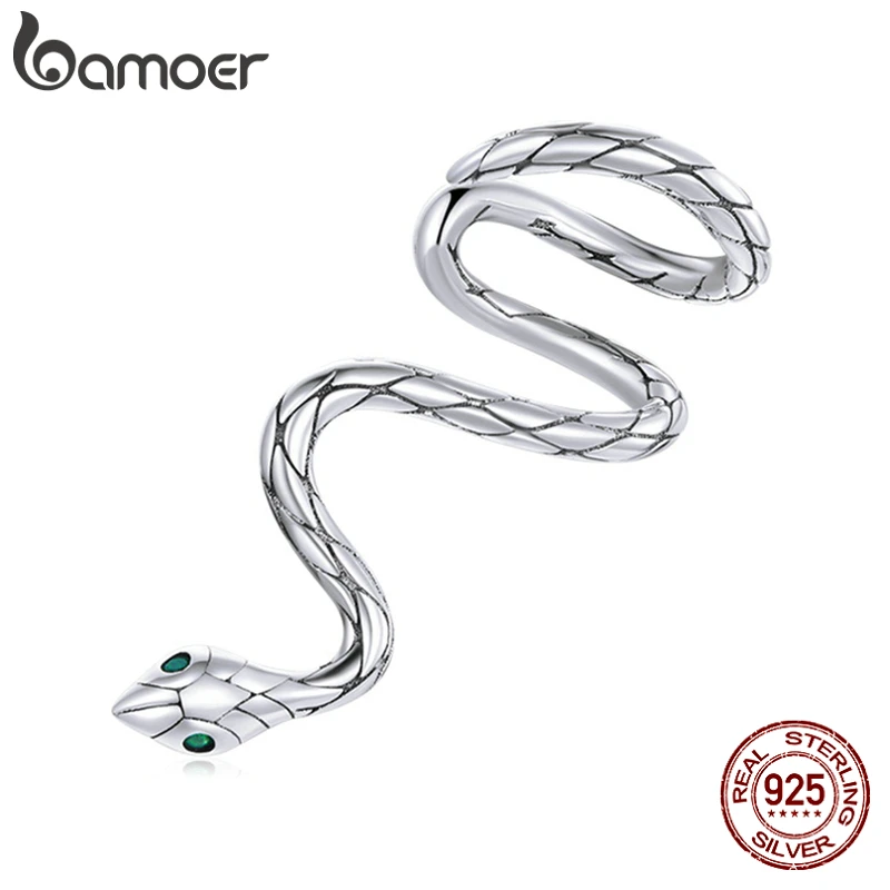 bamoer 925 Sterling Silver Rich 1 Piece Magical Snake Earring Clip Hoop for Women and Menamel Ear Buckle Fashion Jewelry BSE510