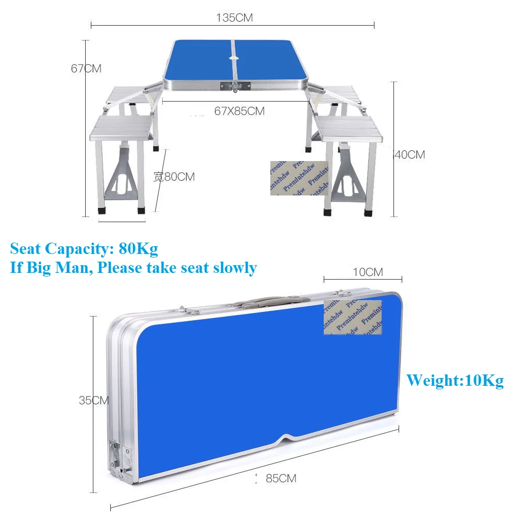 Aluminum Alloy Outdoor Folding Picnic BBQ Table and Beach Set Portable With 4 Seats