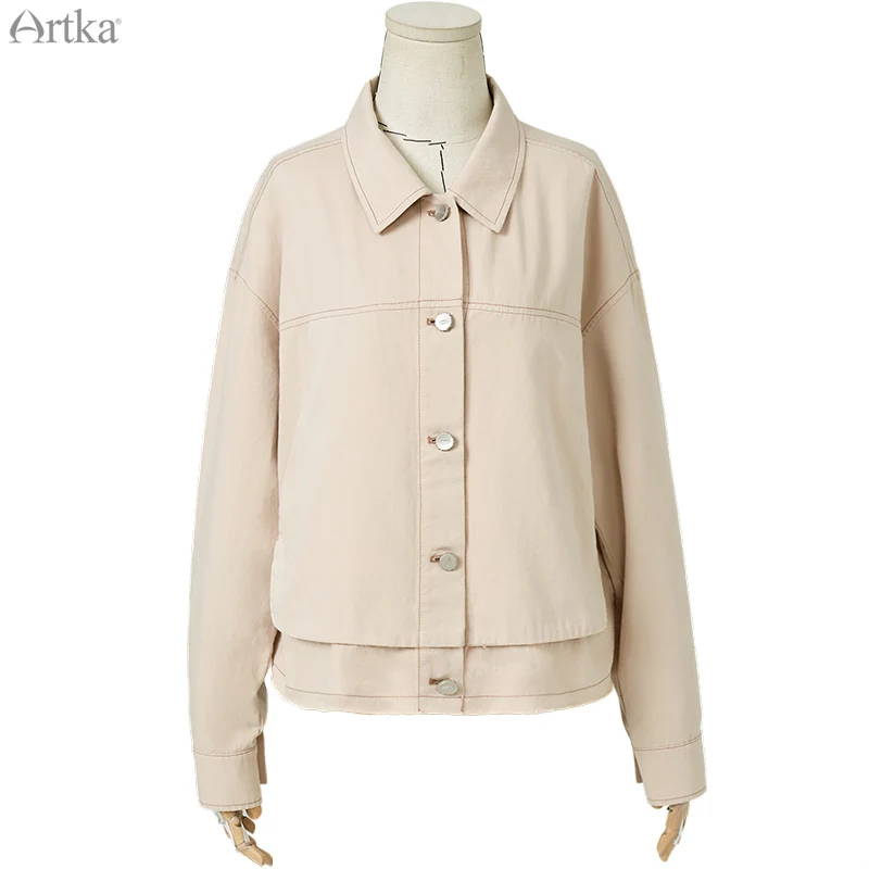 ARTKA 2020 Early Autumn New Women Jacket Fashion Casual Single-breasted Jacket Coat Loose Turn-down Collar Outwear WA25003Q