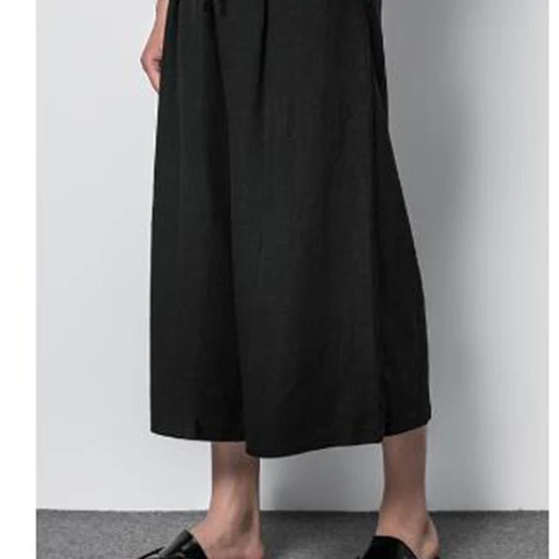 Summer Comfortable Thin Men Wide Leg Pant Japan Style Fashion Casual Cotton Linen Pant Male Loose Skirt Trousers