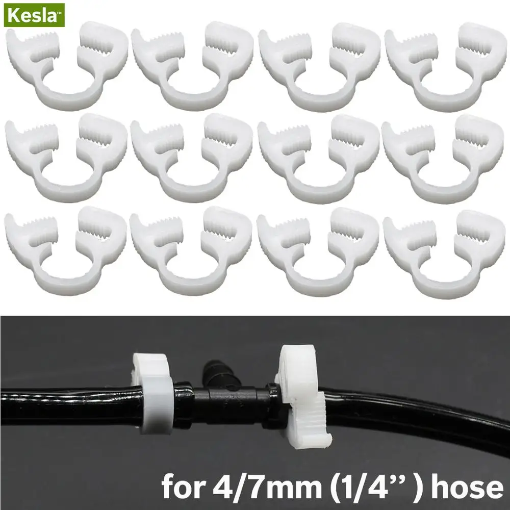 1/4''  Nylon Clamp fit 4/7mm Watering Hose Pipe Plastic Snap Ratchet Clip Garden Greenhouse Coolant Hose Pipe Silicone Tube