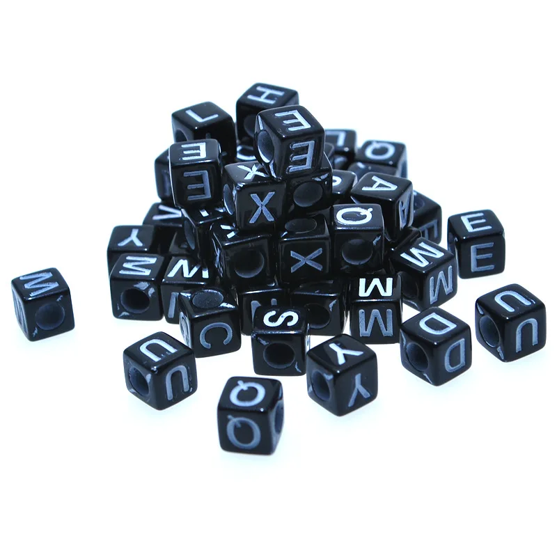 

DIY Jewelry Findings 8*8mm Square Black Acrylic Letters Beads English Character Initial A-Z Alphabet Bracelet Spacers 1100pcs