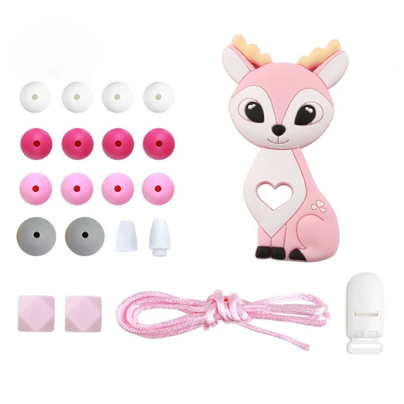 1set Silicone Beads Teether Rodent Food Grade BPA Free Fox Rabbit DIY Accessories Set Pacifier Chain Clips DIY Necklace Baby Toy