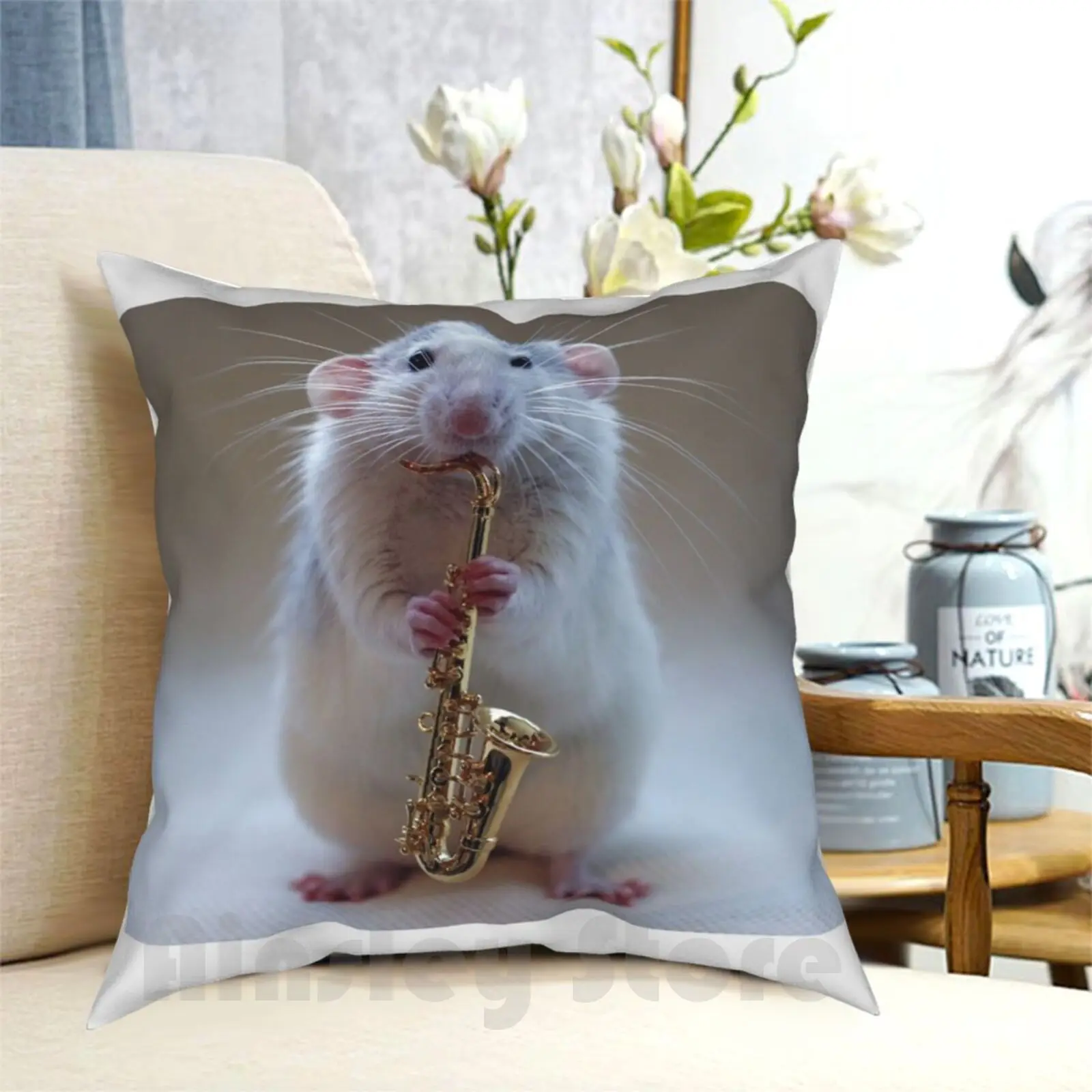 My Saxophone... Pillow Case Printed Home Soft Throw Pillow Music Musician Rat Saxophone