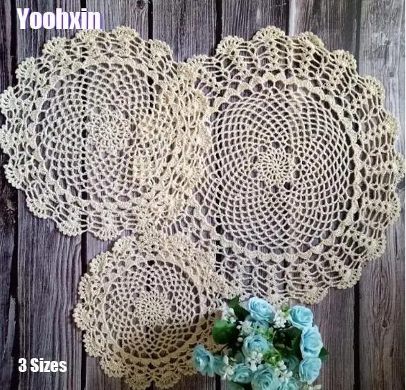 20-40CM Vintage Cotton Crochet Round Cup Mug Doily Glass Coaster Christmas Placemat Table Napkins For Kitchen Wedding Decoration