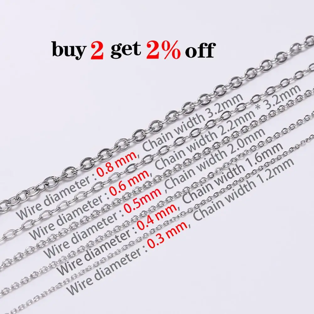 5M/Lot 1.2 1.5 2.0 2.4 3.0 mm Stainless steel Link Chain Bulk Necklace Chains For Jewelry Making Findings Supplies Accessories