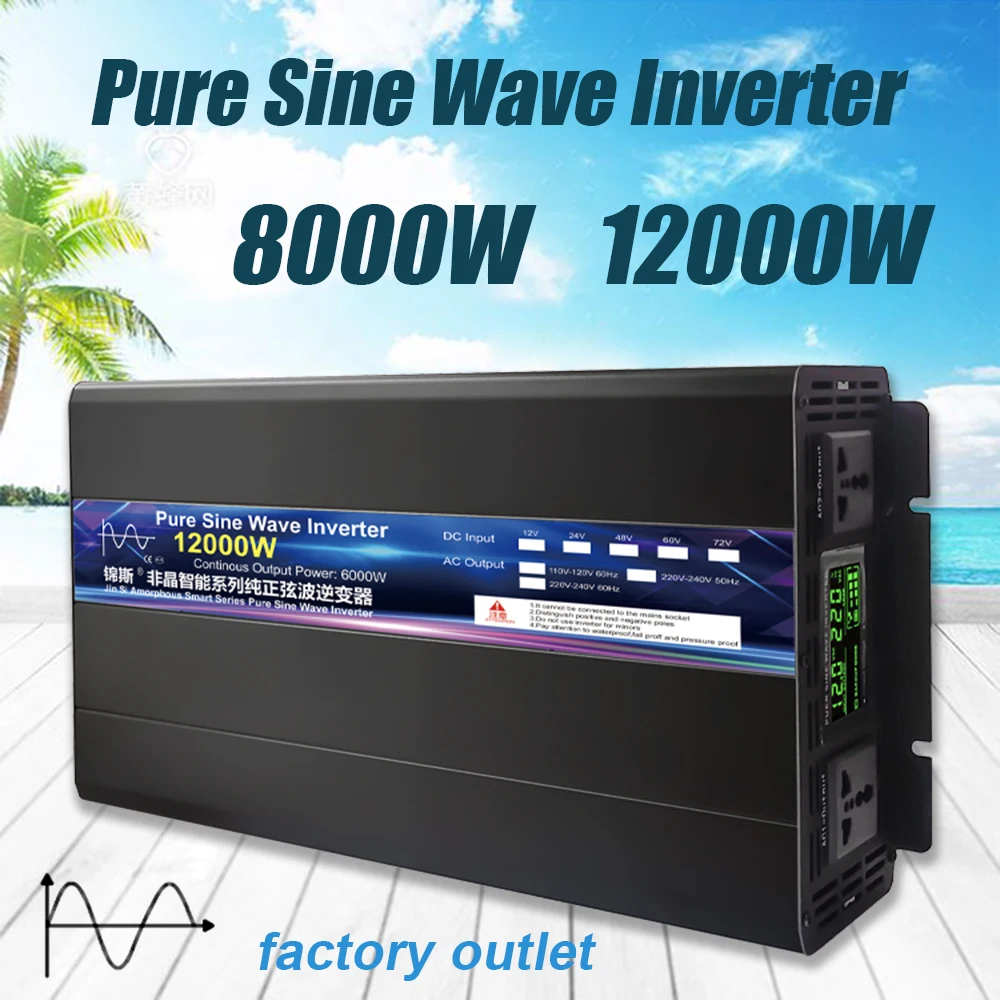 Convertitore di tensione inverter a onda sinusoidale pura DC 12V 24V 220V 4000W 5000W 8000W 10000W Convertitore di tensione inverter solare per auto