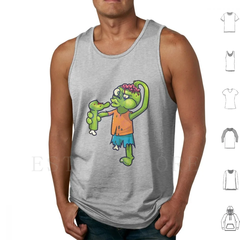 Zombie Cannibal Tank Tops Vest Sleeveless Cannibal Zombie Eat Foot Leg Brain Confused Think Thinking Feet Orange Blue