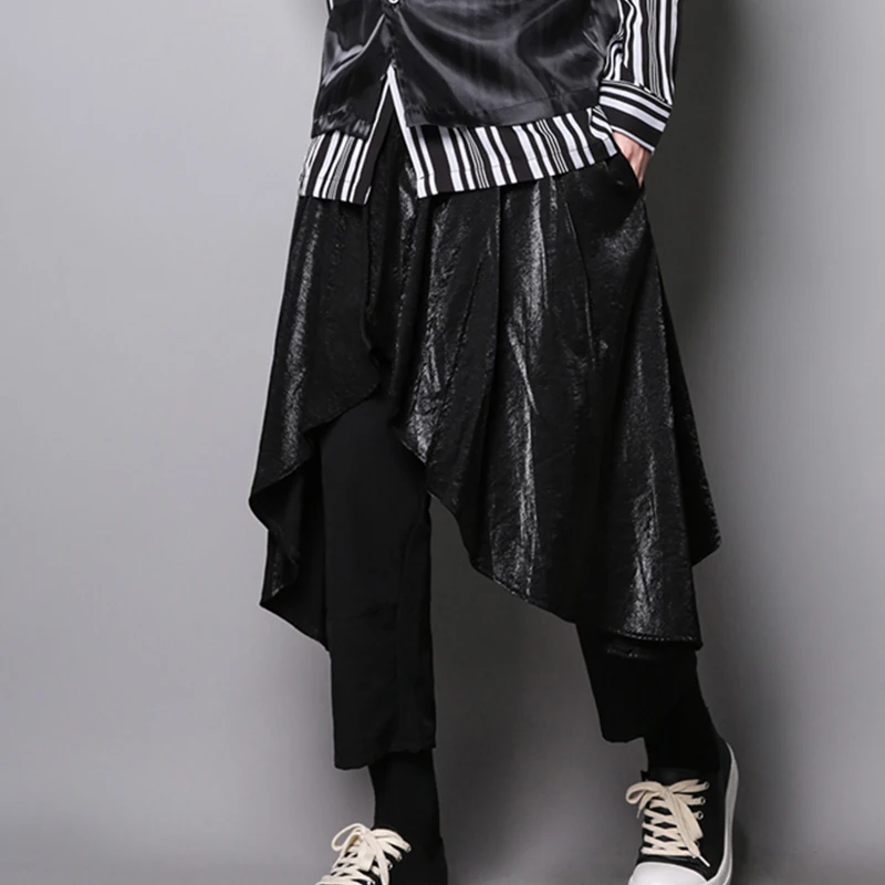 Men's Pants Black Casual Spring New Fashion Personality Two-Layer Design Men's Skirt Pants Irregular Fashion Trend Men's Casual