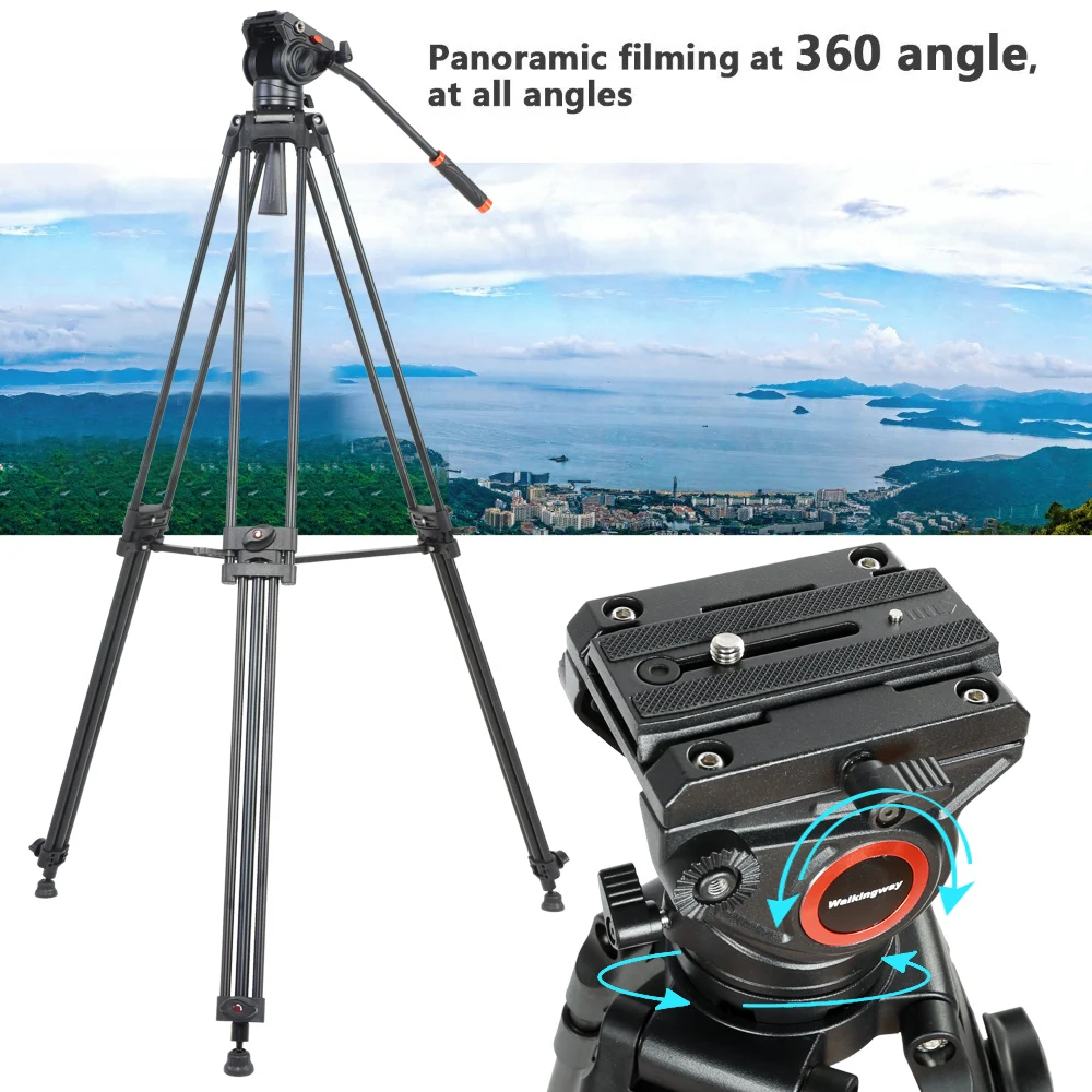 Professional Tripod Heavy Duty Video Tripod Aluminum Fluid Hydraulic Drag Head Quick Shoe Plate for DSLR Camcorders Video Camera