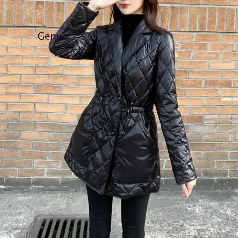 Women's Winter Jacket Warm Coat 2021 Fashion Black Argyle Pattern Casual Female Long Parka Jacket Oversized Thick Overcoat S-3Xl