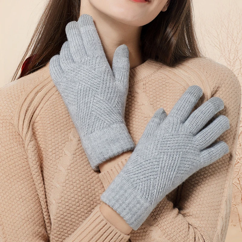 Touch Screen Cashmere Gloves for Women Men Winter Warm Thermal Knitted Double-Layer Thickened Windproof Cold-proof Woolen Gloves