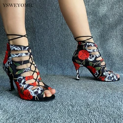 2021 Newest Style Women Salsa Bachata Dance Shoes Girls Halloween Skull Red Color Suede Sole 9cm 10cm Latin Dance Shoes For Lady