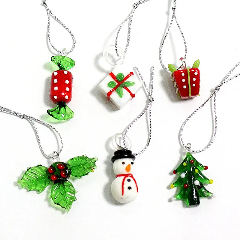 Picture 6: Mini Handmade Glass Christmas Tree Art Figurines Ornaments Colorful High Grade Cute Pendant Xmas Hanging Decor Charm Accessories