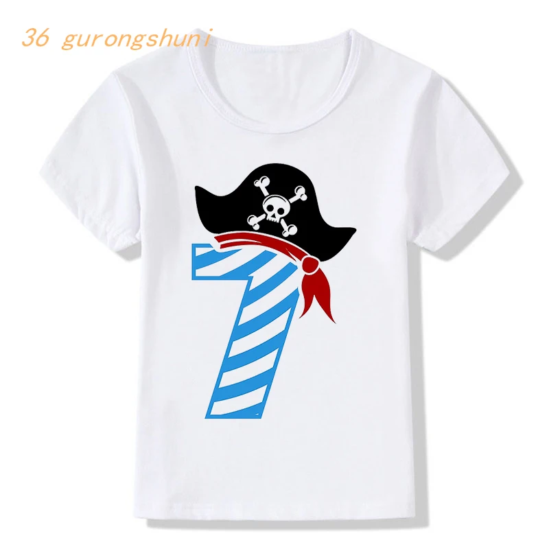 Happy Birthday Skull pirate 7 8 9 year old graphic t shirts boy t shirt boys-clothing kids clothes girls shirts children t-shirt