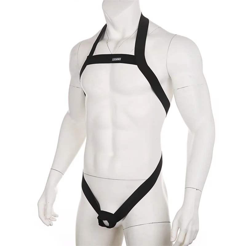 CLEVER-MENMODE Male Lingerie Halter Harness Hollow Out Men Elastic Chest Strap Bodysuit Muscle Arnes Hombre Penis O Ring Costume