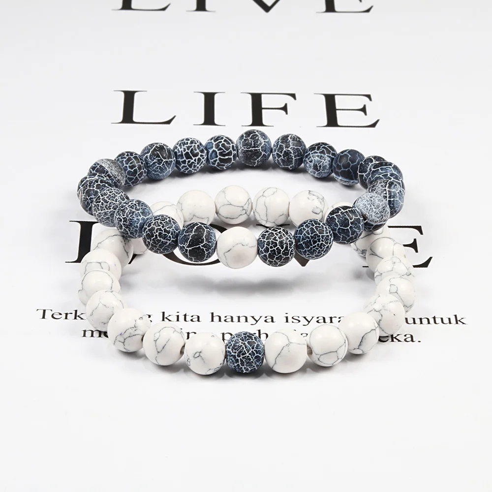 Conjunto de pulsera para hombre y mujer, brazalete de Yoga con cuentas de ojo de Tigre, piedra de Lava Natural, color blanco y negro, cuerda