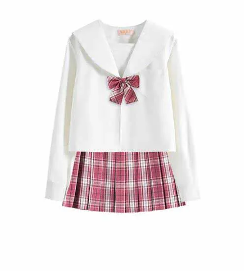 2020 Long/Short Sleeve Girls Pleated Skirts Plaid Skirts Women Dress For JK School Uniform Students Clothes With Coat