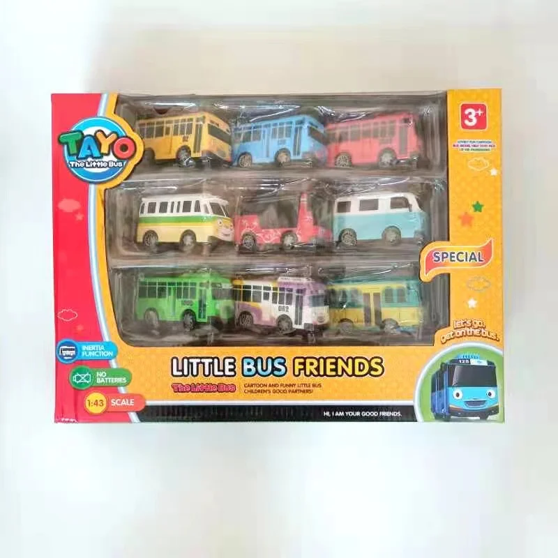 9pcs/set Korean Anime Tayo the Little Bus 9cm Big Plastic Pull Back Tayo Car School Bus Set Model for Kids Boy Gift