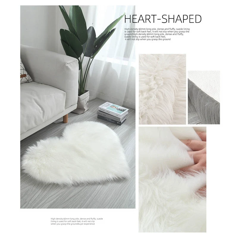 30x40cm Love Heart Shape Small Floor Mat Fluffy Rugs Anti-Skid Shaggy Area Rug Dining Room Home Bedroom Carpet Floor Mat