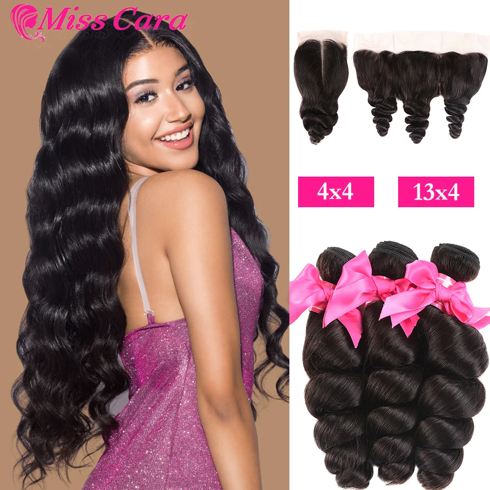 

Miss Cara Hair Brazilian Loose Wave Bundles With Frontal Remy 100% Human Hair Bundles With Closure Loose Wave 5x5 Lace Closure