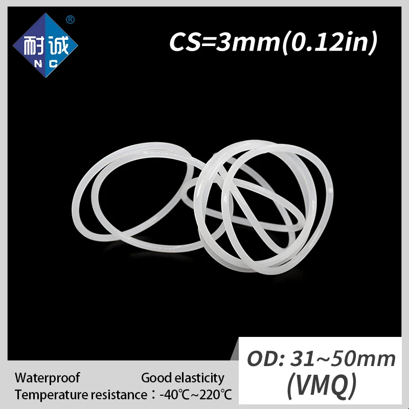 2PCS/lot Silicone rubber oring VMQ CS 3mm OD31/32/34/35/36/38/40/42/43/45/48/50mm O Ring Gasket Silicone O-ring waterproof