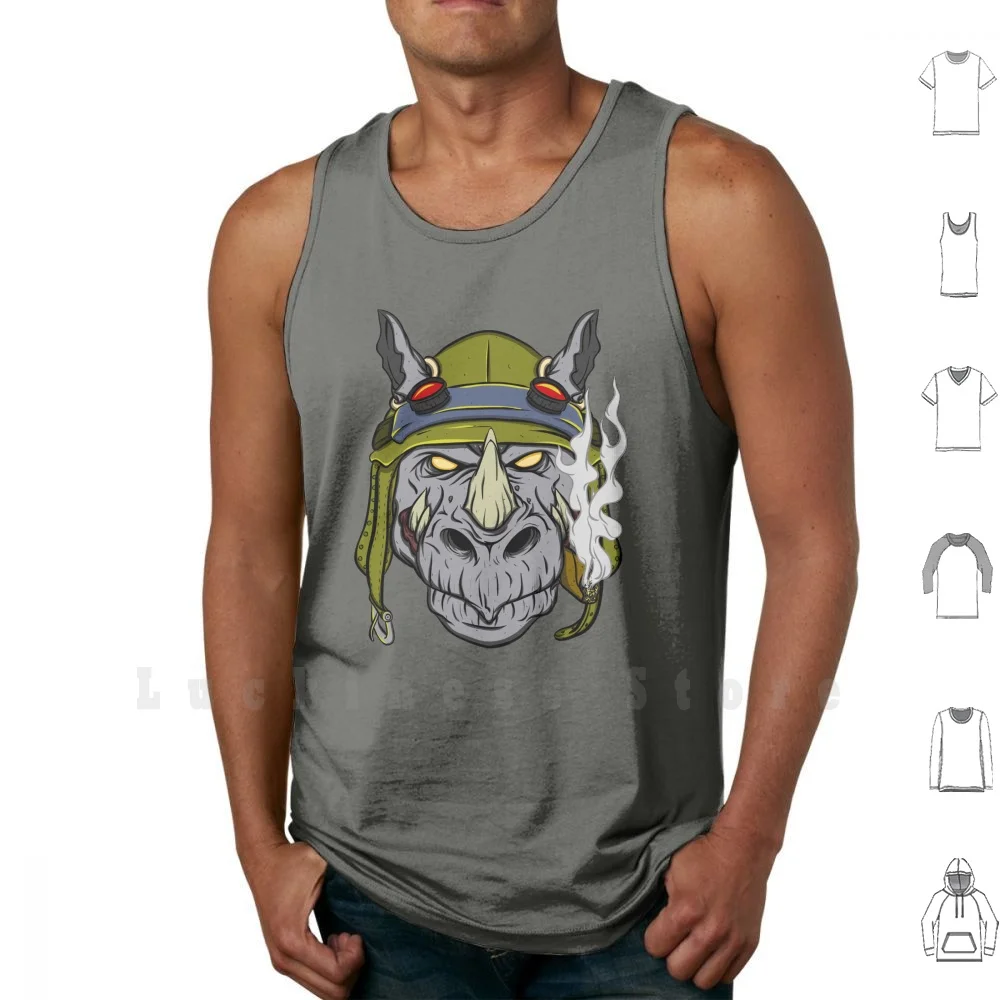 Rocksteady Tank Tops Vest Sleeveless Foot Clan Shredder Bebop Rocksteady Villain 90s Cartoon Geek Classic