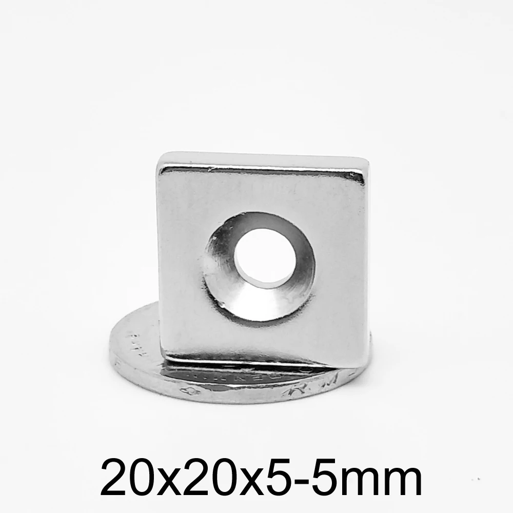 2/5/10/20/30PCS 20x20x5-5mm Countersunk Block Powerful Strong Magnetic Magnets 20x20x5-5-5 Square Neodymium Magnet 20*20*5-5