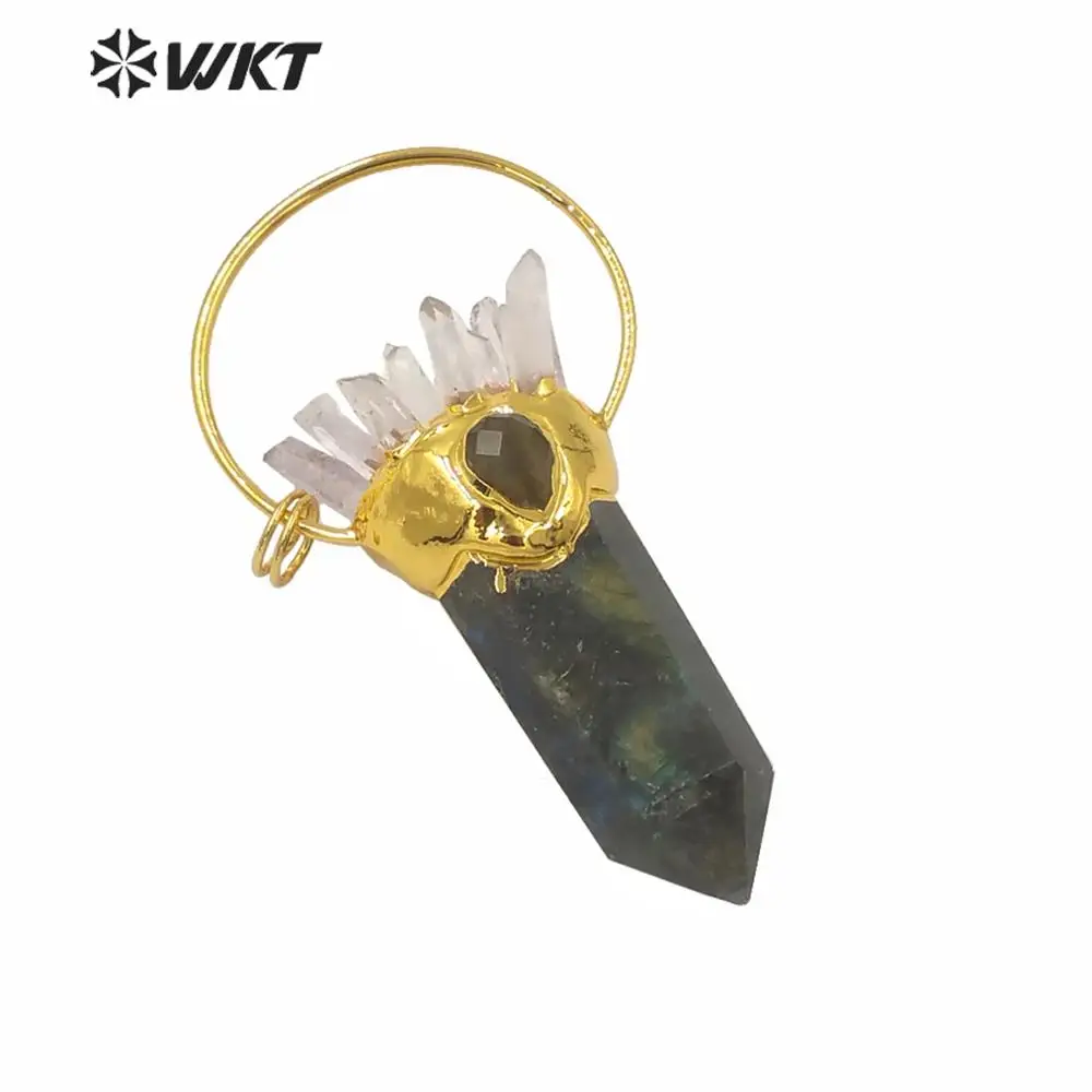 WT-P1585 Gorgeous Crystal Big Statement Stone Pendants Natural Spirit Point Amazing Energy Labradorite Point Pendant