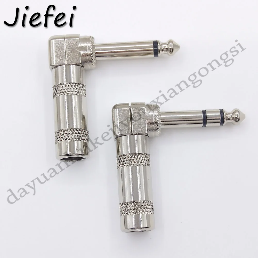 1Pcs Brass 6.35mm Jack Microphone plug Connector Right Angle Male Assembly 6.3mm mono / stereo Nickle plating Audio Plug