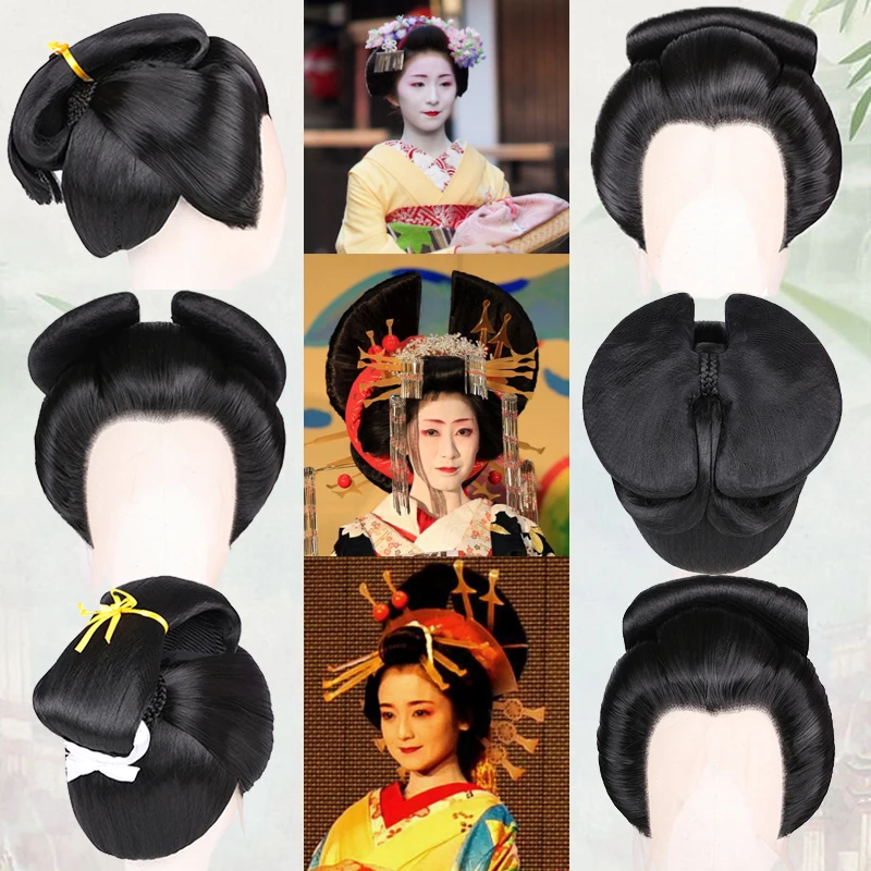 

Chinese Tang Dynasty Empress Hair Wig Japanese Geisha Make-up Full Set Buns Classical Dance Performance Kimono Hanfu Accessory