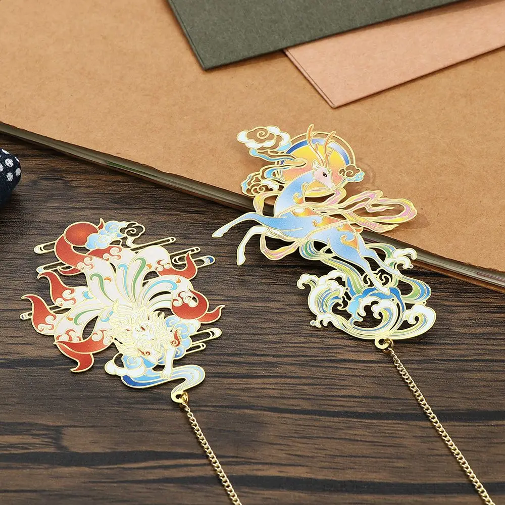 

Chinese Style Bookmark Retro Brass Book Clip Hollow Metal Tassel Pendant Bookmark Pagination Stationery School Office Supplies