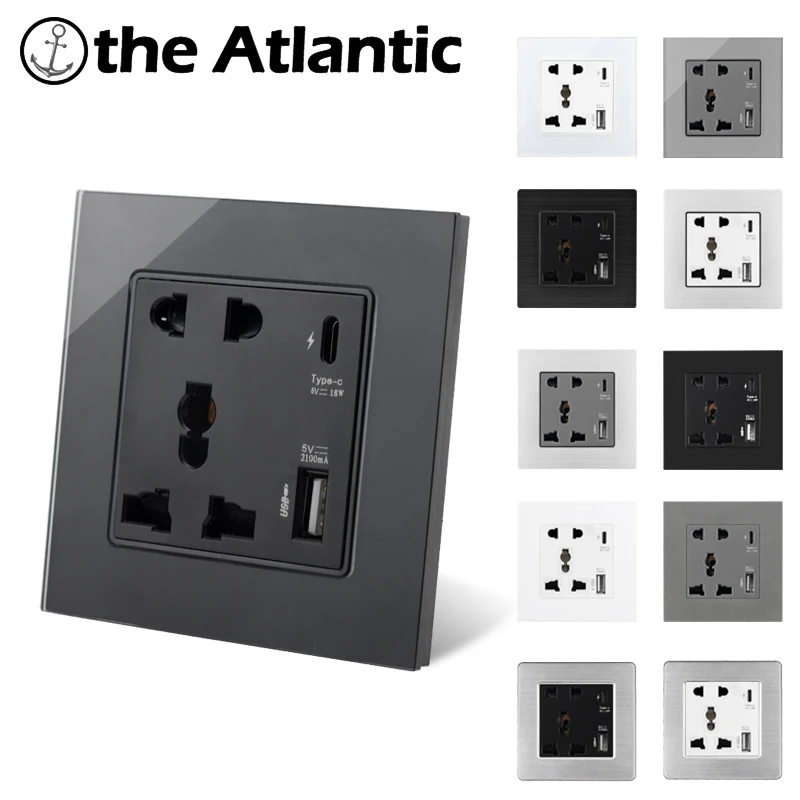 Type-C Universal Power Socket 13A With USB Type C Charge Port 18W 4A Black White Gray Wall Electrical Socket 3 5 Pin EU FR