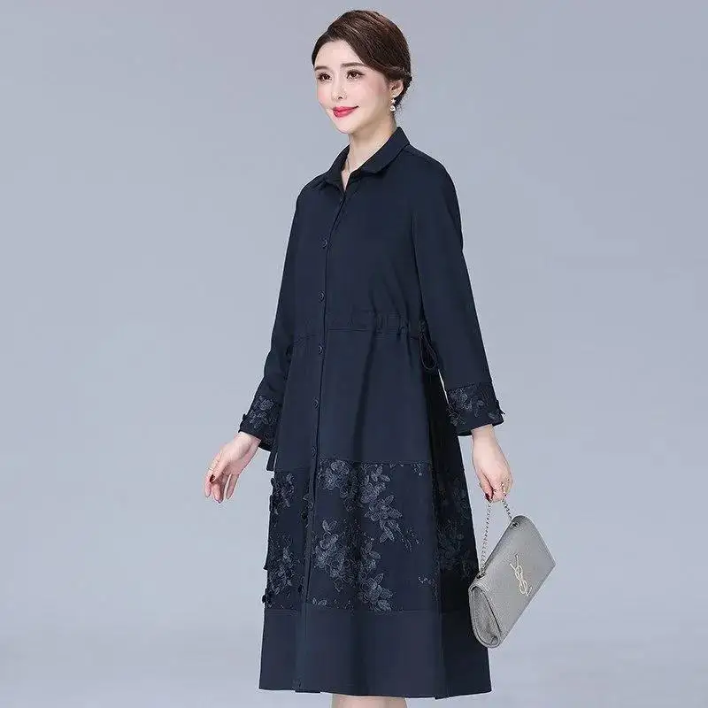 Embroidered Spring Autumn Windbreaker Women 3XL New Mid-Length Elegant Trench Coat Female Single-Breasted Outerwear