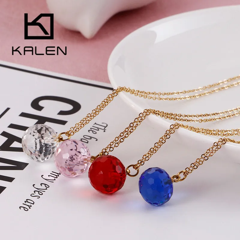 KALEN Fashion Bohemia Colourful Glass Crystal Pendant Neckalces For Women Tri-Color Stainless Steel Femme Choker Wedding Jewelry