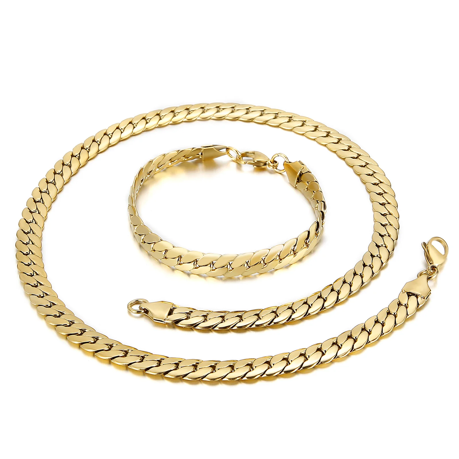 Kalen 8mm Cuban Chain Jewelry Set Men's Women's Popular Wheat Chain Necklace Bracelets Party Accessories