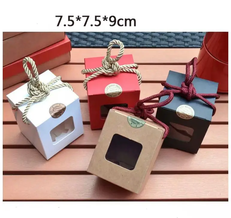 

Free DHL Shipping 500pcs/lot 7.5*7.5*9cm Window box kraft paper gift box honey jam tea brown sugar box Candy Boxes SN3523