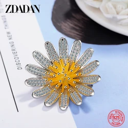 ZDADAN 925 Sterling Silver Big Daisy Brooch For Women Wedding Fashion Jewelry Gift