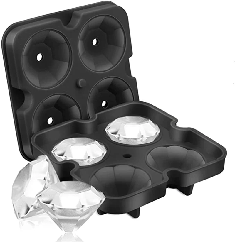 Reusable Silicone Ice Stick Tray with Lid, Diamond Molds, Flexible, 4-Ice Trays Maker, Chilling Whiskey Cocktails