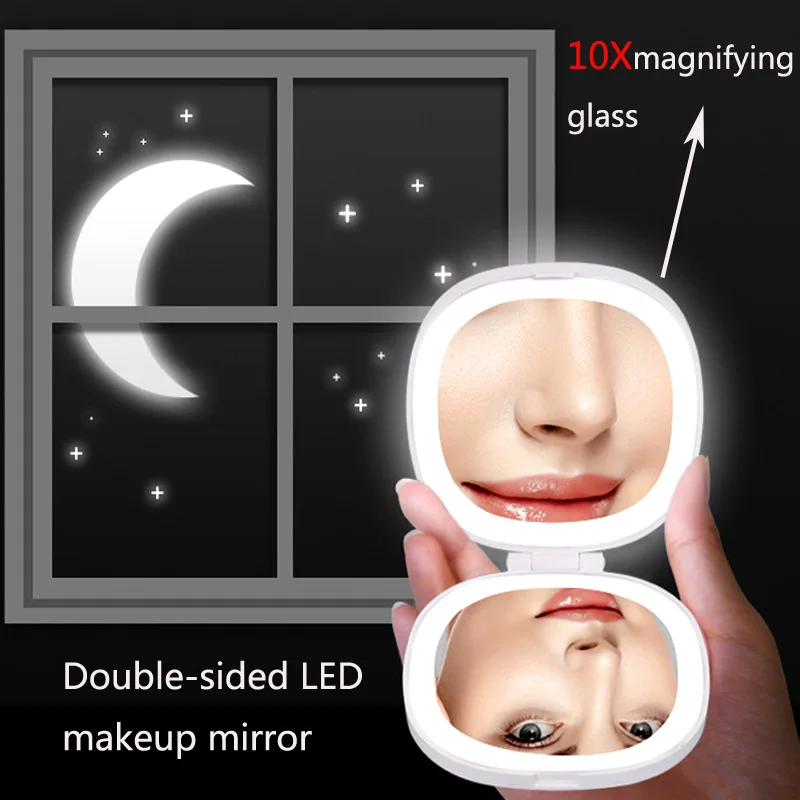 

LED Light Makeup Mirror Makeup Fill Light Double-Sided Mirror Light Touch Dimming Charging 10X Magnifying Glass Girl Gift