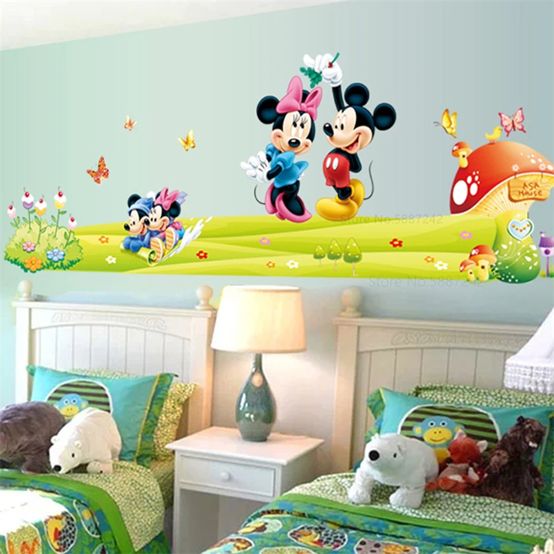 Big Mickey Mouse Wall Sticker Kids Room Bedroom Decor Children Princess Boy 3d Wallpaper Baby Height Measure Growth Chart Poster