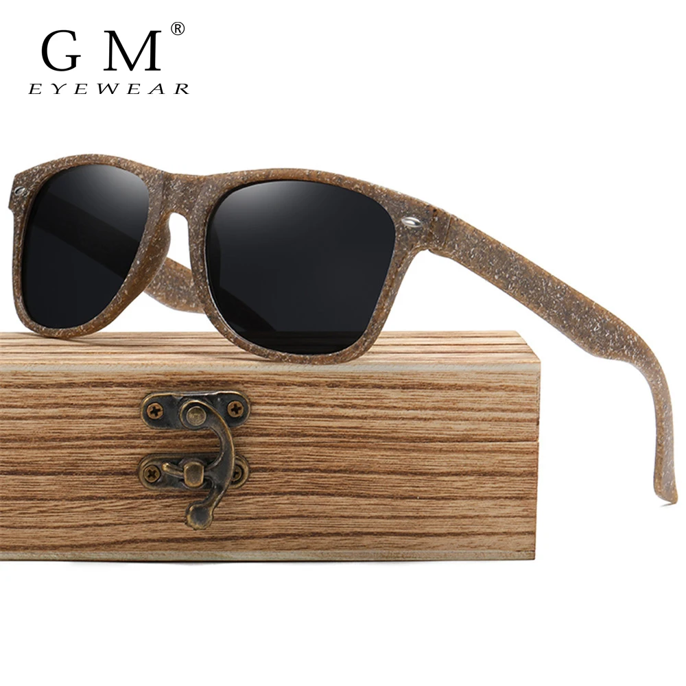 GM Wood Men Sunglasses Polarized UV400 Coffee Material Wooden Sun Glasses for Women Blue Green Lens Handmade Fashion Brand Cool