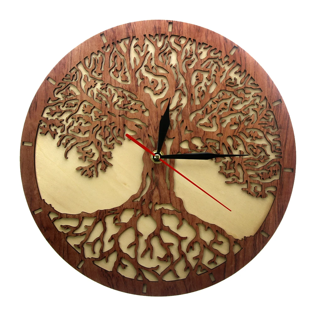 

Yggdrasil Tree Of Life Wooden Wall Clock Sacred Geometry Magic Tree Home Decor Silent Sweep Kitchen Wall Clock Housewarming Gift