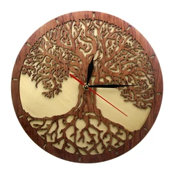 Yggdrasil Tree Of Life Wooden Wall Clock Sacred Geometry Magic Tree Home Decor Silent Sweep Kitchen Wall Clock Housewarming Gift