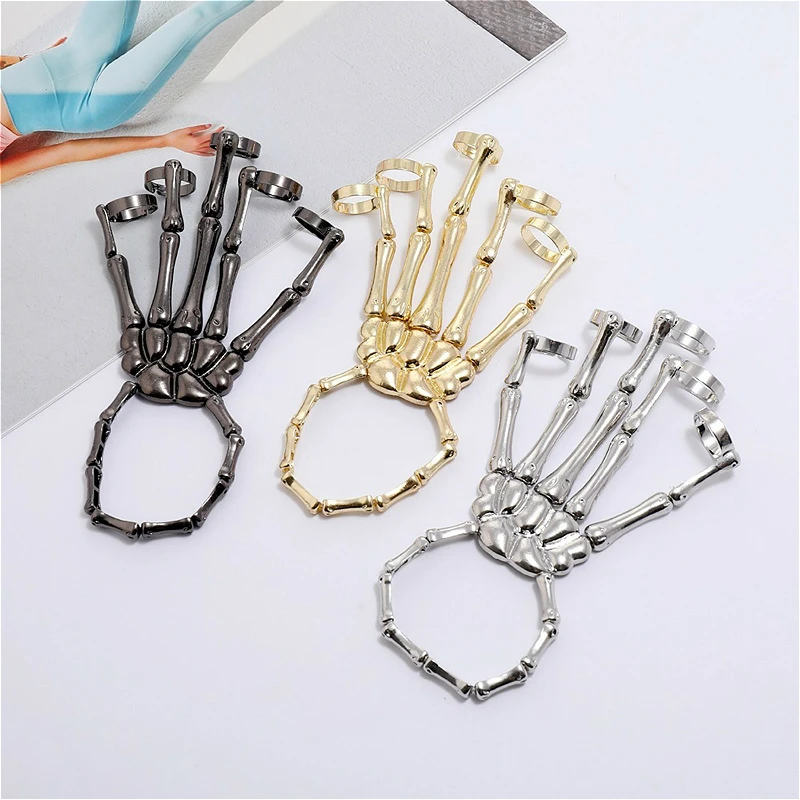 Gothic Punk Metal Skull Skeleton Bone Elasticity Adjustable Bracelet
