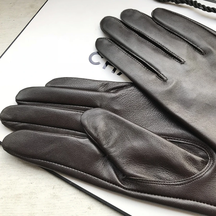Men\'s Single Layer Real Leather Gloves Men\'s Medium Long Sheepskin Gloves Motorcycle Gloves  Fashion 28cm Basic
