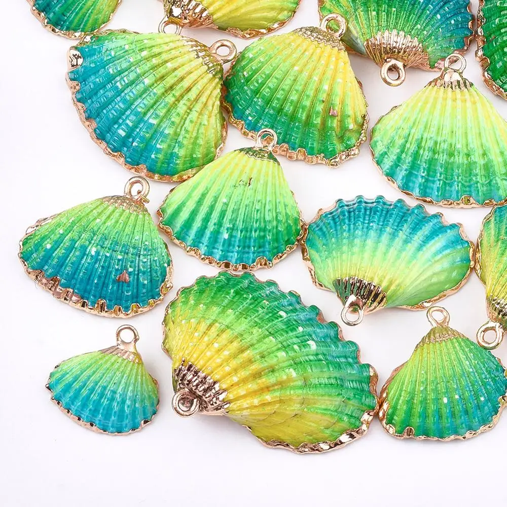 50pcs Colorful Spray Paint & Electroplate Sea Shell Charms Pendants for Jewellry Making DIY Crafts Home Decor Design