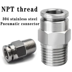 304 stainless steel NPT threaded PC straight through pneumatic quick coupling external thread quick coupling 1/8 1/4 3/8 1/2